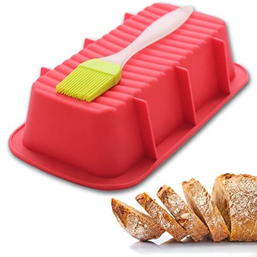 Baking Wizards Non Stick Silicone Mold Loaf Pan with Basting Brush - Light Red