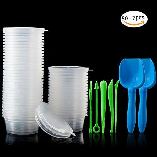 Slime Storage Containers Pack Foam Beads Containers，Slime container, 50 packs foam container with lid, 7pcs Slime Tools.