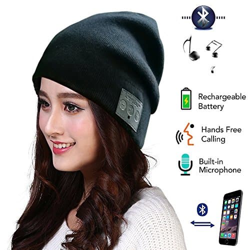 LangKou Wireless Bluetooth 4.0 beanies Headphone 100% Cotton Soft Warm hat headset Washable design Color Black …
