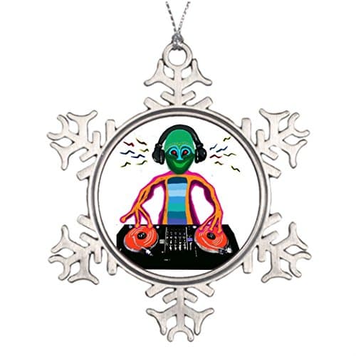 Just Redo Funny Alien Dj Colossal 15.2 cm 6 Round Badge Personalised Christmas Tree Decoration Christmas Reindeer Decorations