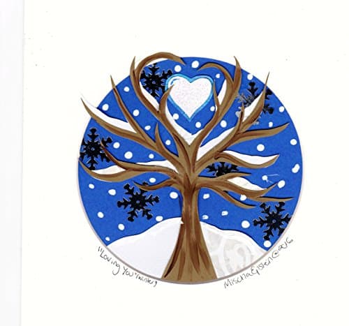 Winter Tree Snow Hand Cut Collage Art Crafted From Handmade Paper Signed Matted and Framed