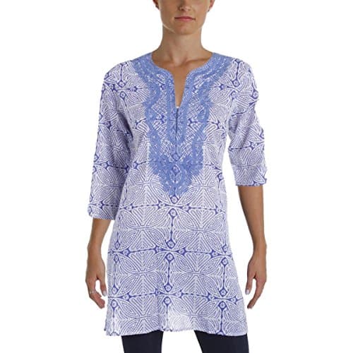 Roberta Roller Rabbit Womens Printed Embroidered Pullover Top Blue S