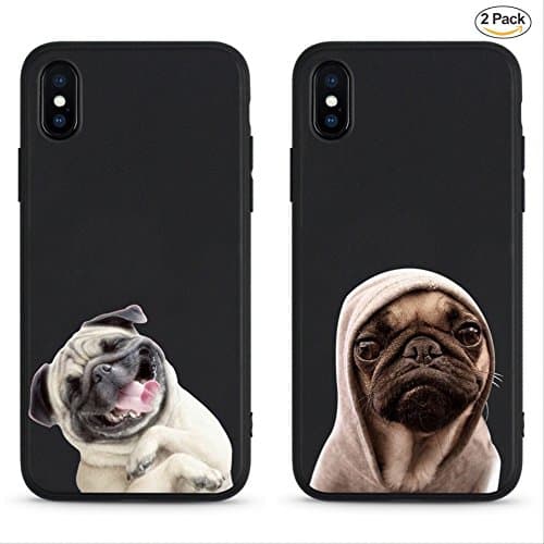 Iphone X TPU cases (2 Pack) New Black with dog print, Drop Protection, Soft touch UV Cover For Iphone 10 Case 2018 [Support Wireless Charging] Matte Finish Coating Grip