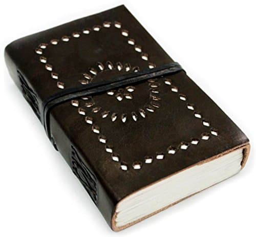 Engraved Leather Writing Journal with Floral Cut Work 5.5 X 3.5 Inch Regular Notebook Handmade