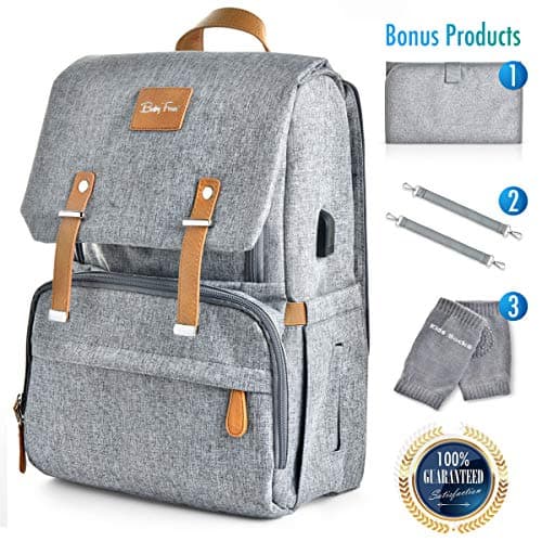 Large Capacity Diaper Bag Backpack – Organic, Multi-Functional, Water-Resistant, Durable and Stylish Travel Baby Bag with Stroller Straps, Changing Pad and Insulated Pockets Include USB Charging Port,