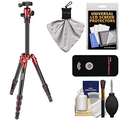PrimaPhoto Small PHTRSRD 50.2" Foldable Tripod &amp; Ball Head with Case (Red) with Wireless Shutter Release + Accessory Kit