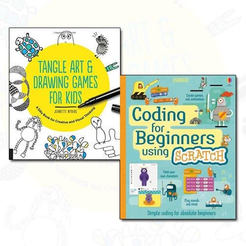 Tangle Art and Drawing Games for Kids and Coding for Beginners Using Scratch [Spiral-bound] 2 Books Collection Set - A Silly Book for Creative and Visual Thinking