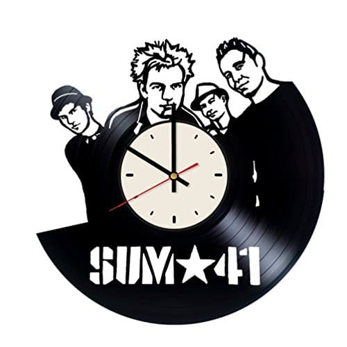 Sum 41 rock band vinyl record wall clock artwork gift idea for birthday, christmas, women, men, friends, girlfriend boyfriend and teens - living kids room nursery (White/Black)
