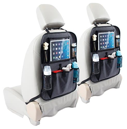 Kiddie kid: (Double Pack) Premium Car back Seat Organizer + Touch Screen Pocket for Tablets up to 10.1" Multipurpose Use, Back Seat Protector, Kick Mat &amp; Organizer, Luxury Gray Fabric, Waterproof.