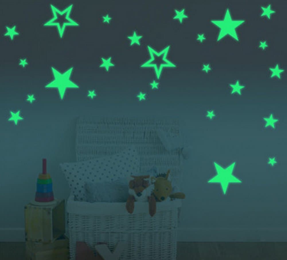 Silly 54pcs Extra High Lighting Home Wall Ceiling Glow in The Dark Stars Stickers Decal for Baby Kids Bedroom,Stars in Three Sizes,in Two Styles