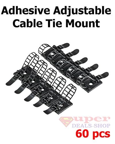60 Pieces Self Adhesive Adjustable Wire Cable Tie Mount Plastic Sticker Black 4 Inch Super-Deals-Shop