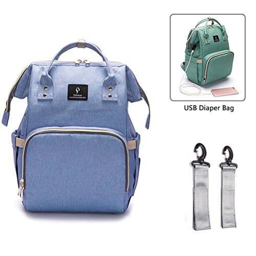 Nappy Changing Backpack with USB Charging Port, YIMOJI Multi-Function Waterproof Baby Diaper Bag Mom and Dad Travel Backpack Nappy Bag with Stroller Straps, Insulated Pockets (Blue1)