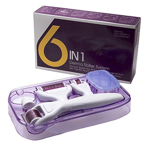 Derma Roller Set 6 in 1 | Pack of 4 Roller Heads for Body, Face, Eyes & Topical Use | Includes Skin Cleansing Silicone Brush & Disinfecting Basin | Effective Micro Therapy | Pink