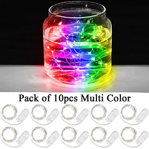 DODOLIGHTNESS Pack of 10 Set Starry String Light 20 Micro LED Extra Thin Flexible for DIY Wedding Centerpiece or Table Decorations with 2pcs CR2032 Batteries Included (10set,RGB)