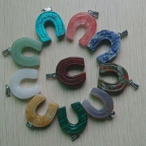 Mixed Natural Stone Pendulum Horseshoe Pendants Chamrs 10Pcs