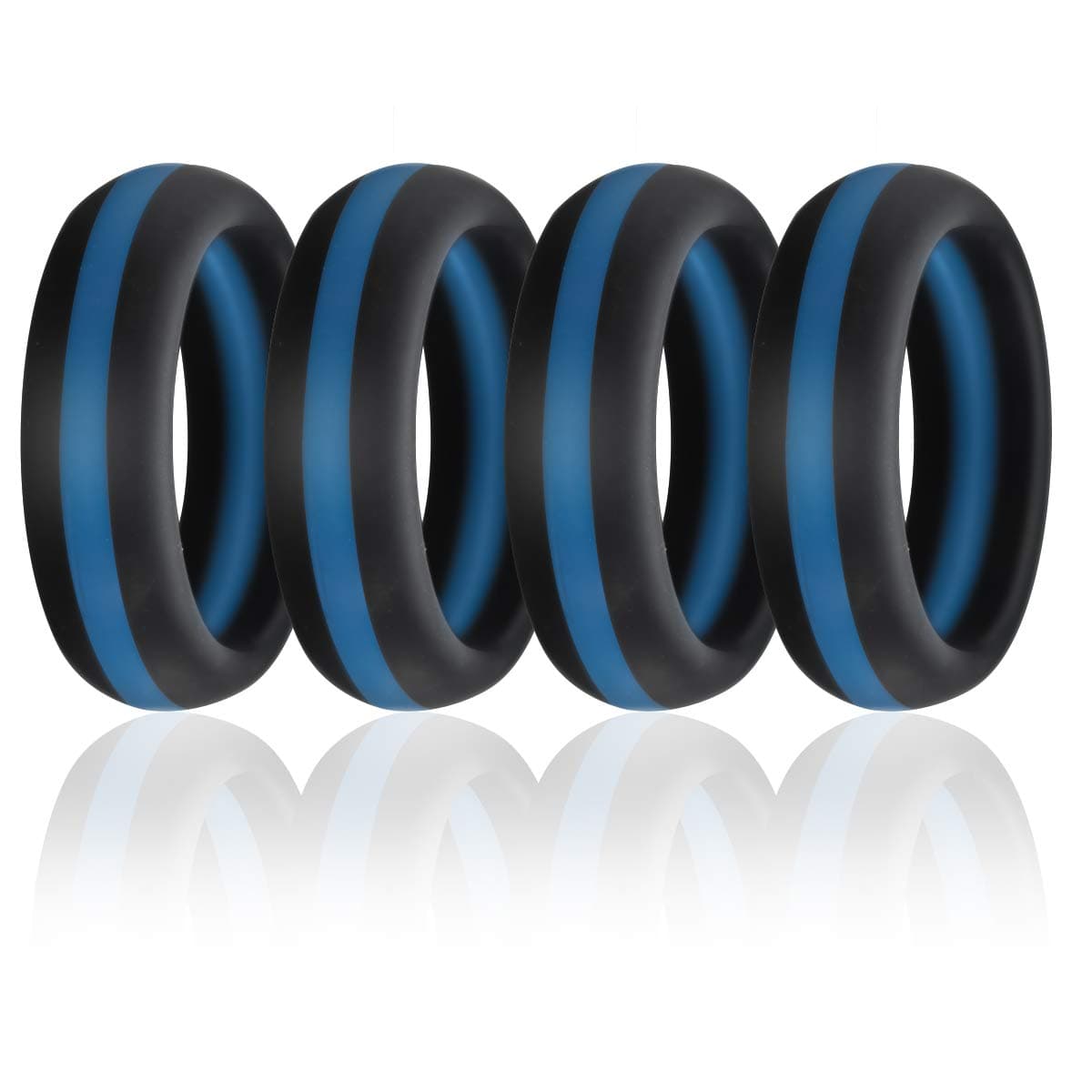 Silicone Wedding Band Ring,Flexible Comfortable Rubber Thin Blue Line Ring for Women Men,4 Pcs
