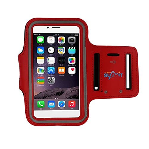 Touch ID Plus Size (5.5") Access Running Armband w/ Key Holder and Screen Protector for iPhone 7Plus, 6Plus, 6SPLUS, Galaxy S7 Edge, S6 Edge, S5, Note 5/4/3, LG G4 (Red)