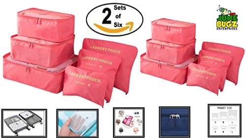 JuneBugz, Packing Cubes Set 12 Piece Compression Travel Organizer with Laundry Bags
