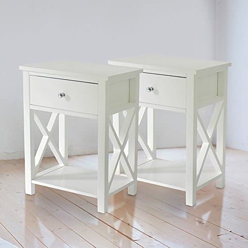 Cozylifeunion 1-Drawer End Side Table Night Stand/ Accent Table with Shelf Storage Chairside Table Home Furniture X-Design 21" high White, Set of 2