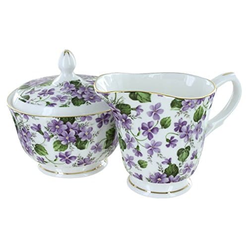 Gracie's Violets Bone China - Sugar and Creamer Set