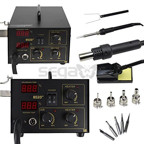 852D PLUS 5 Tips 2in1 ESD PLCC BGA SMD Soldering Rework Station Hot Air &Iron