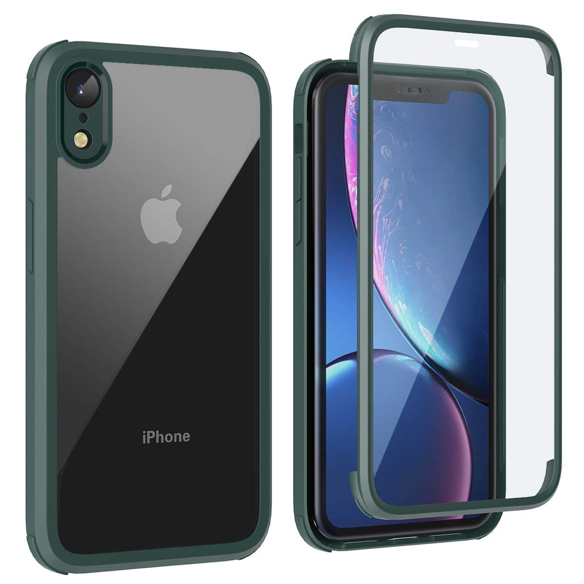 LOFTer 360 Case Compatible with iPhone XR Case with Tempered Glass Screen Protector Clear Rugged Full Body Protection Slim Hard Cover Transparent Protective Case for iPhone XR 6.1" - Midnight Green