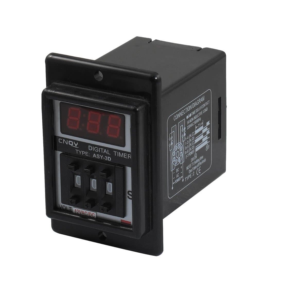IIVVERR AC/DC 12V 1-999 Second Digital Timer Time Delay Relay Black 8 Pin ASY-3D (AC/DC 12V 1-999 Segundo temporizador digital Relé de retardo Negro 8 pines ASY-3D