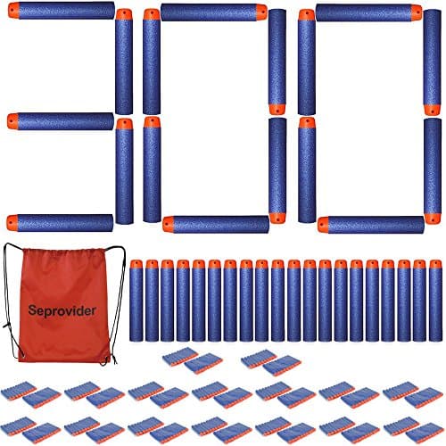 Seprovider 300 PCS Bullet Darts with Soft Head for Nerf Elite N Strike Refill Series, Foam EVA Bullet for Kids Toy Gun Fire Blaster + Polyester Backpack, Blue/Orange