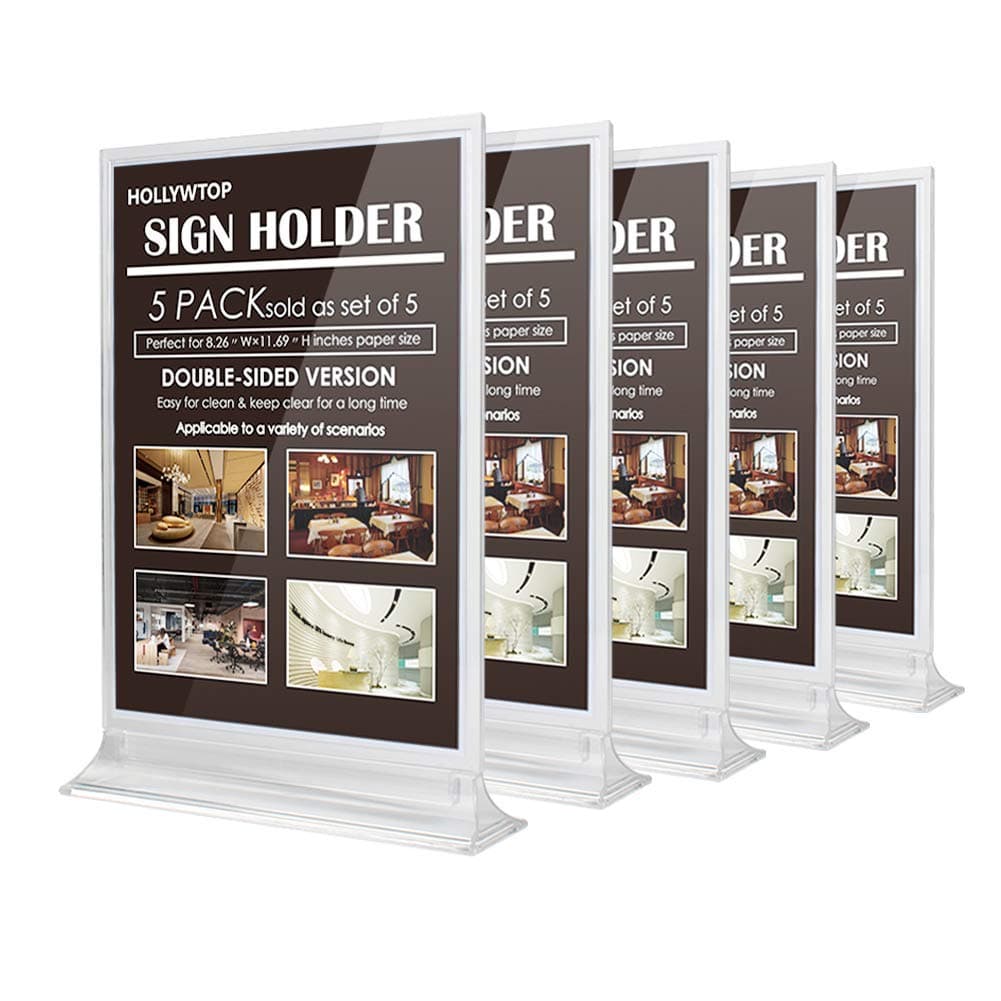 LEEYYO 5PCS Signage Rack, A4 Display Rack, Double-Sided Transparent Plastic Menu Rack, A4 Plexiglass Display Rack Suitable for Tables, Restaurants, Exhibition Halls, Multiple Photo Frames