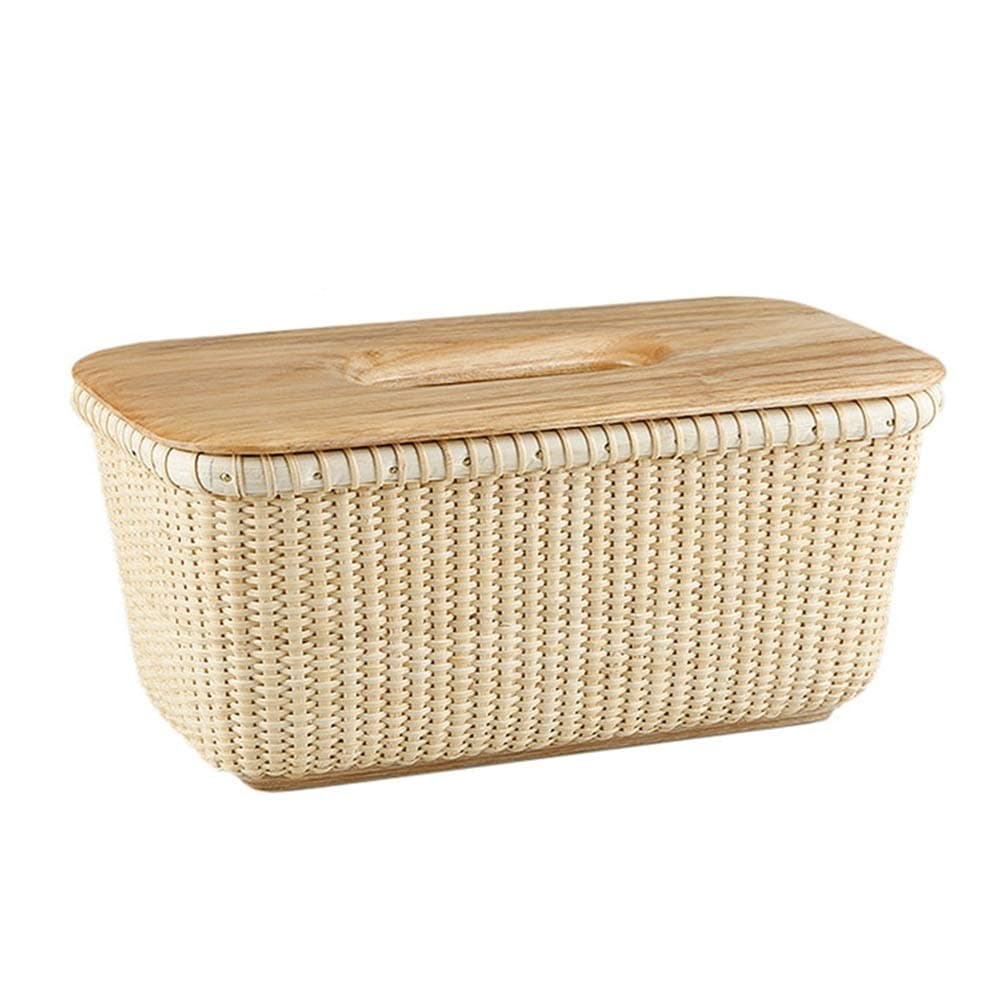 Rectangular Leather Tissue Box Holder Simple Rattan Tissue Box Car Tissue Box Cover Rectangle For Night Stands Desks And Tables (Color : Beige, Size : 12x14x27cm)