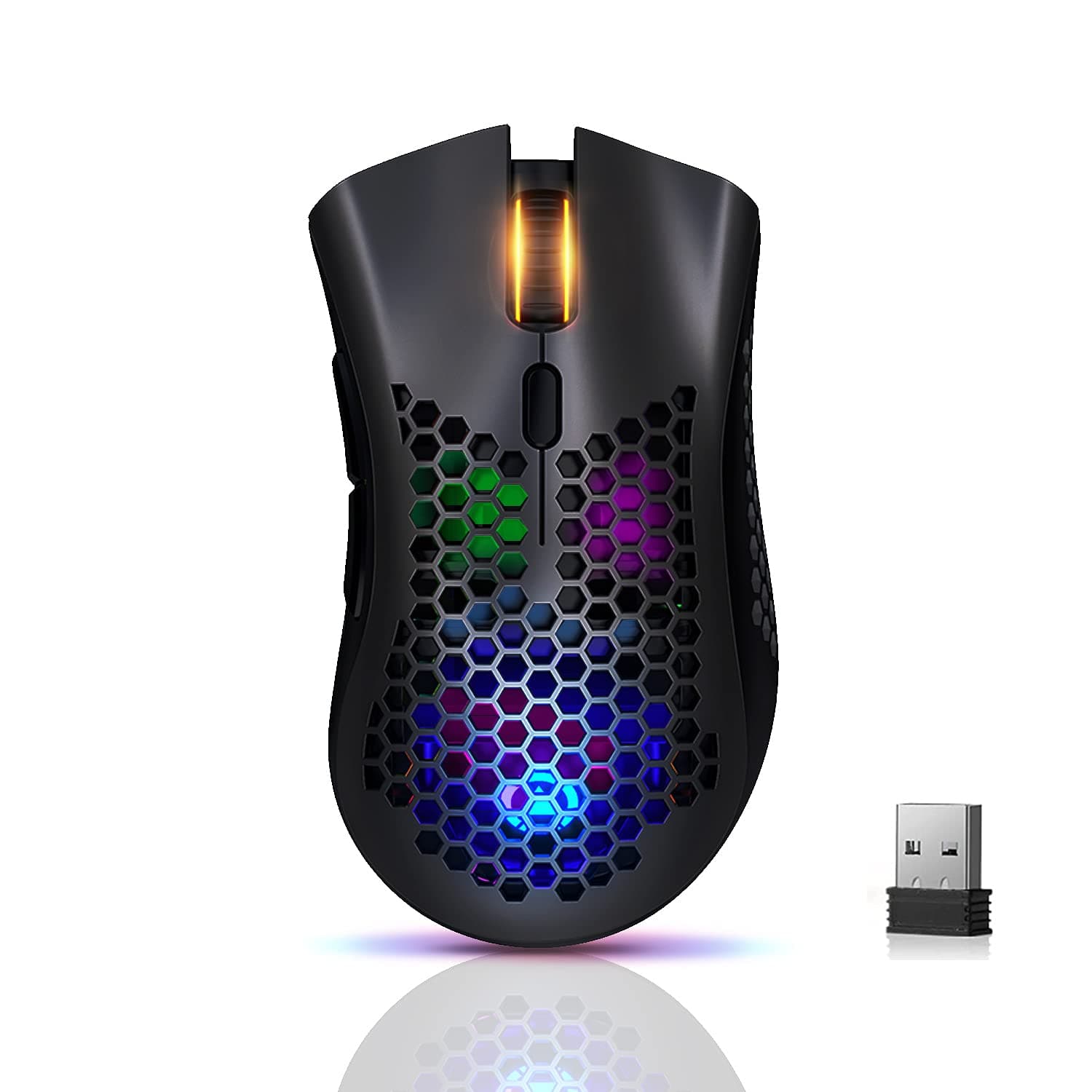Mashiro Wireless Gaming Mouse, Gaming Mice with Honeycomb Shell, 7 Sensitive Buttons, RGB Backlight, 3 Adjustable DPI, Ergonomic USB Optical Wireless Mouse for Laptop, PC, Computer, MacBook