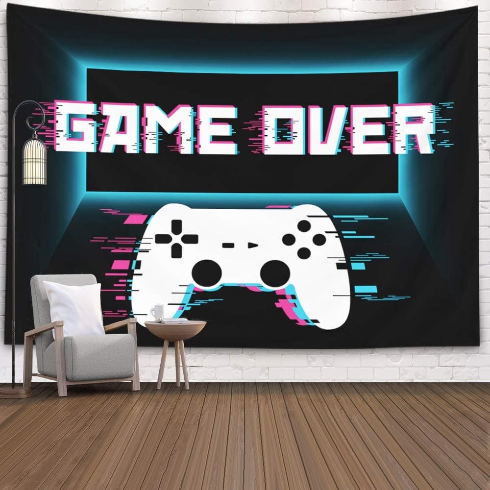 Crannel Game Tapestry, Conceptual Abstraction Modern Controller Realistic Modern Game wireless Mockup Tapestry 60x50 Inches Wall Art Tapestries Hanging for Dorm Room Living Home Decorative,Black Blue