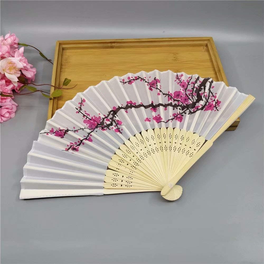LINSUNG Hand Held Silk Folding Fans with Bamboo Frame, Among The Flowers Pattern, Pack of 1