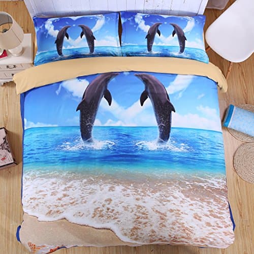 SECKATECH X-Long Twin Size Soft Microfiber 4-Pieces Duvet Cover Sets, 3D Dolphin Lovers Style.Duvet Cover &amp; Flat Sheet &amp; 2 Pillowcases.
