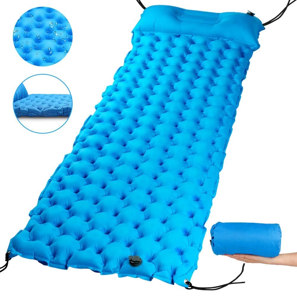 AQSURE Camping Sleeping Pad 2.7” Thick Inflatable Sleeping Pad with Attached Pillow, Lightweight Sleeping Mat for Hiking, Backpacking & Travel, Carry Bag with Repair Kit Included