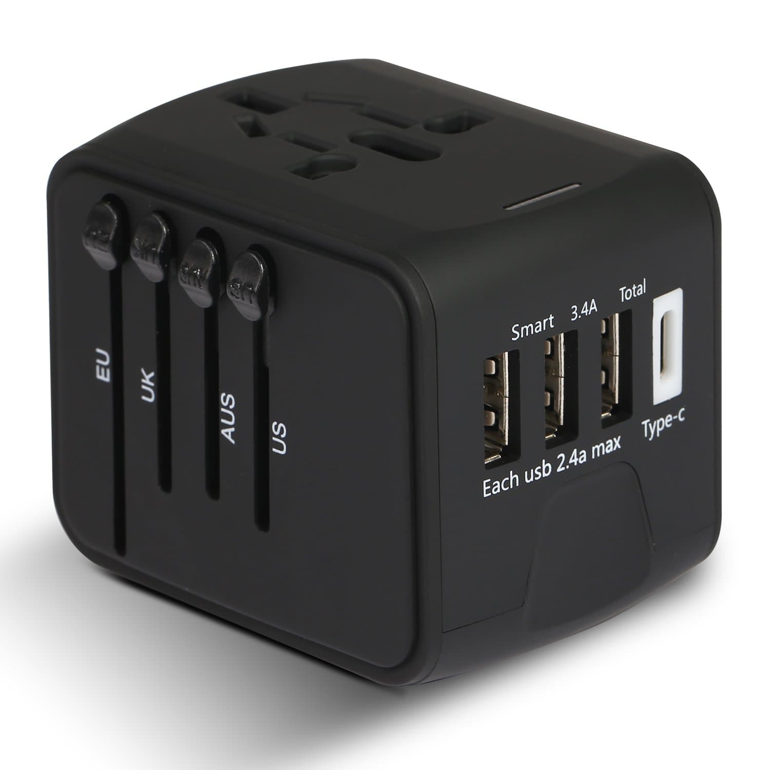 2000W Voltage Converter with 4 USB Ports,Step Down 220V to 110V Power Converter for Single Voltage Hair Dryer,International 10A International Travel Adapter Plug for UK/AU/US/EU (Black) (black3)