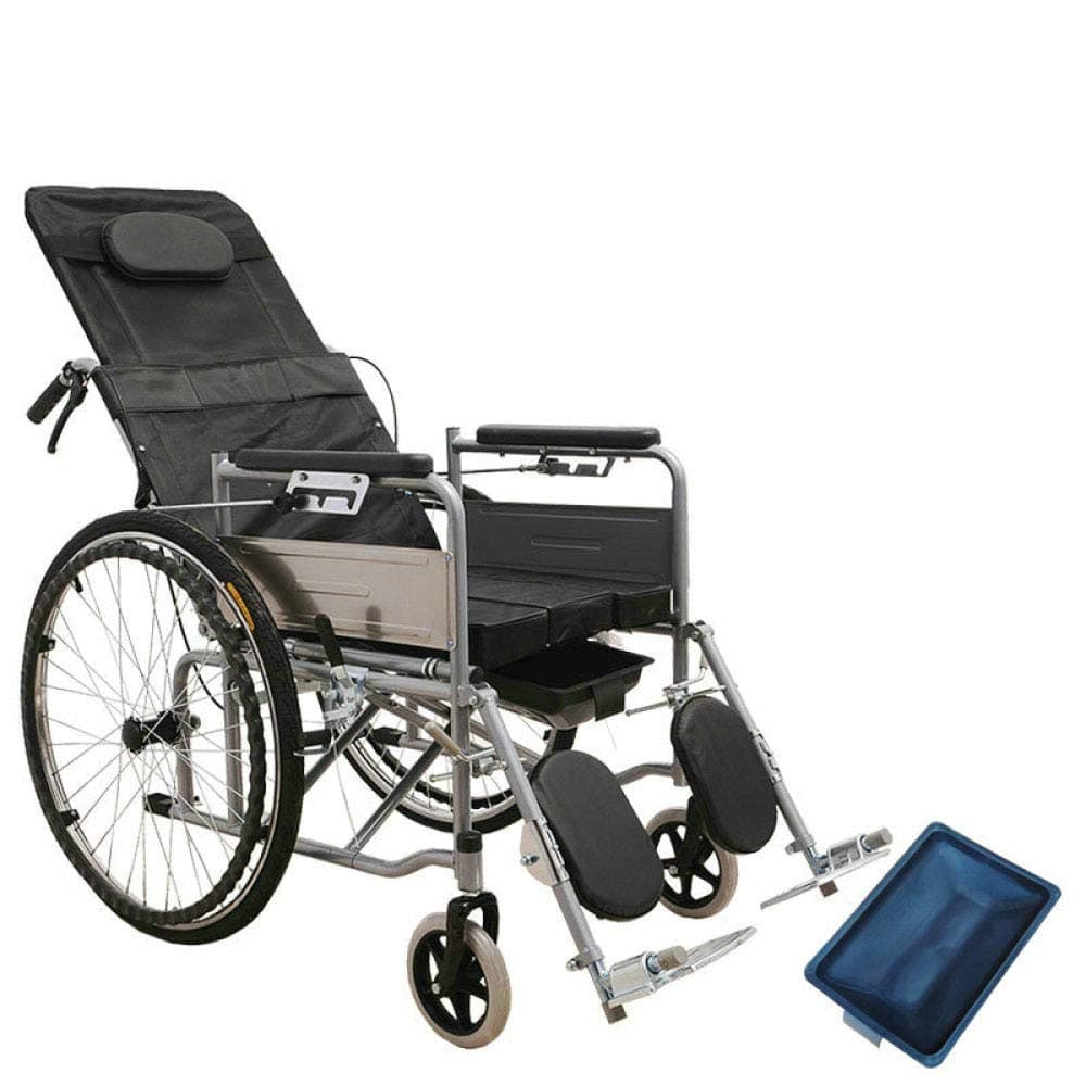 LIXIAO Wheelchair, Folding, Lightweight, Elderly, Multi-function, Full-lying Wheelchair, Elderly Disabled Scooter,Black-XXL