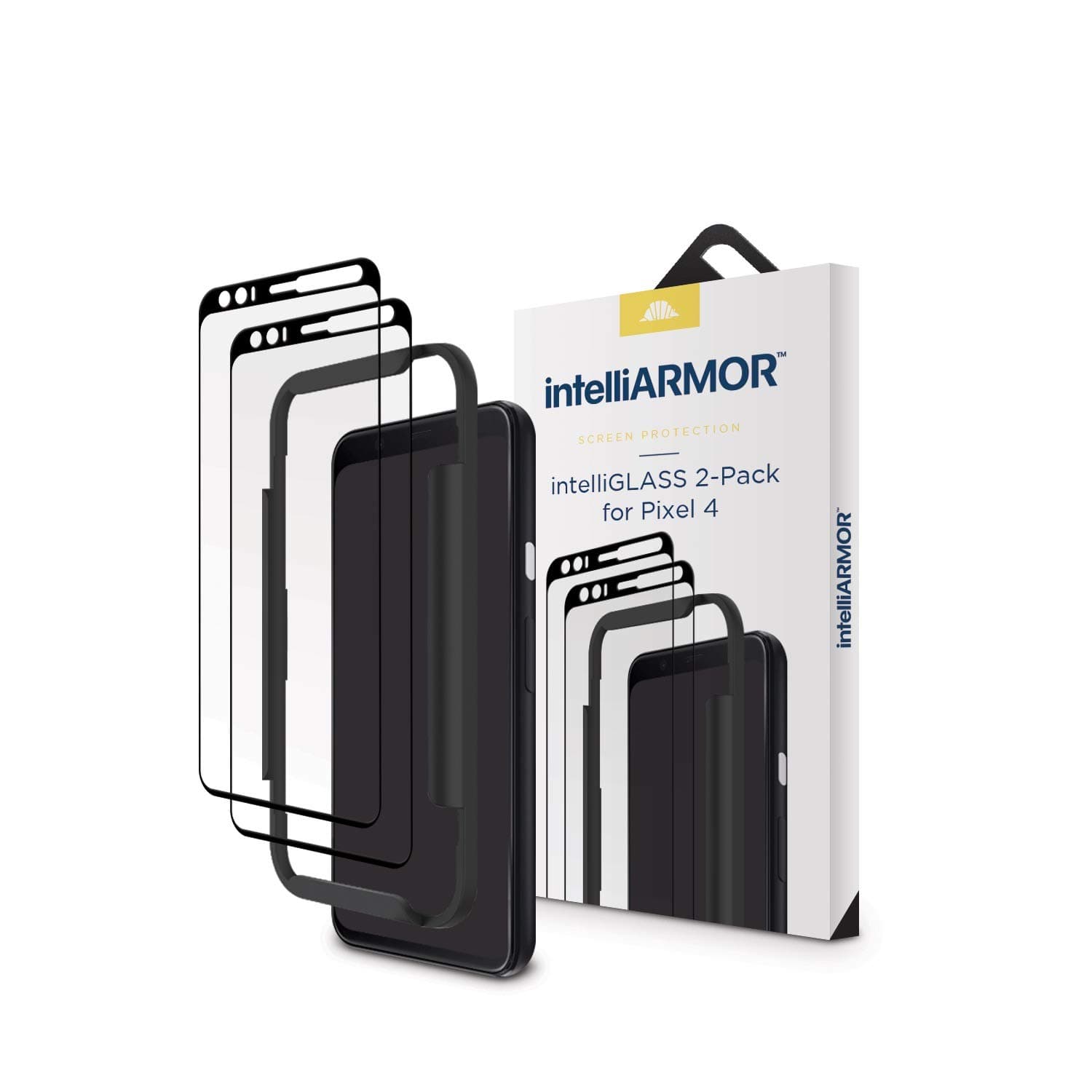 Pixel 4 intelliGLASS PRO 2-Pack The Smarter Pixel Glass Screen Protector by intelliARMOR to Guard Against Scratches and Drops. HD Clear with Max Touchscreen Accuracy. (Pixel 4)