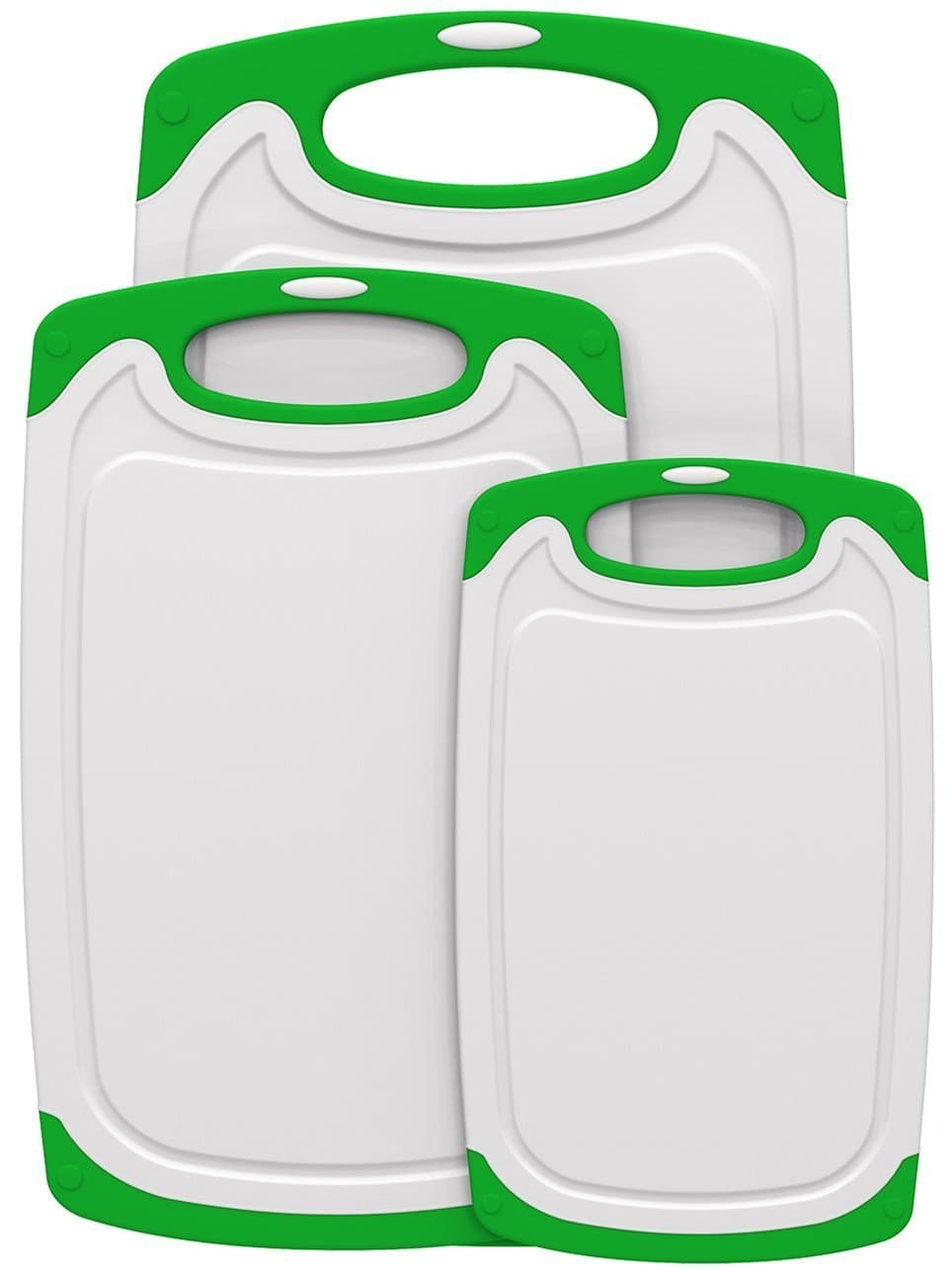 Sharpro 3-Piece Dishwasher Safe Plastic Cutting Board Set with Non-Slip Feet and Drip Juice Groove, (Lime Green)