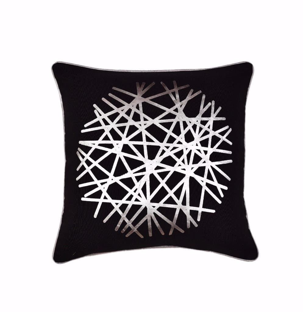 Designer Balck Metallic Foiling Polyester Matty Decorative Throw Pillow Cushion Cover (18" x 18 ")