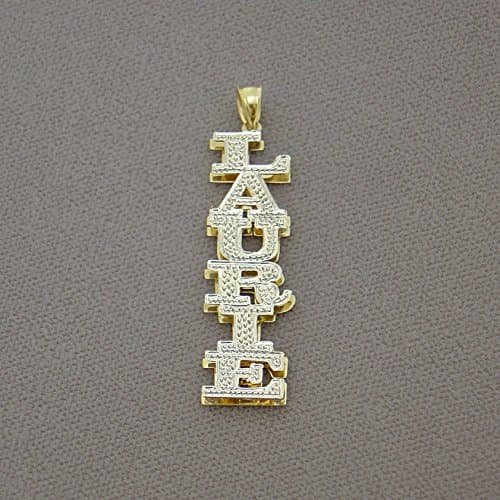 Vertical Personalized Name Pendant Charm Solid 10K Yellow Gold 3D Double Plates