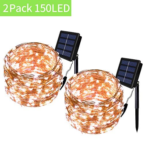 Solar Lights Outdoor String Lights - Solarmks 8 Modes 150 LED Copper Wire Lights Bendable Fairy Lights ,Ambiance Outdoor Lighting for Garden, Patio, Xmas Tree,Christmas Party (White, 2 Pack)