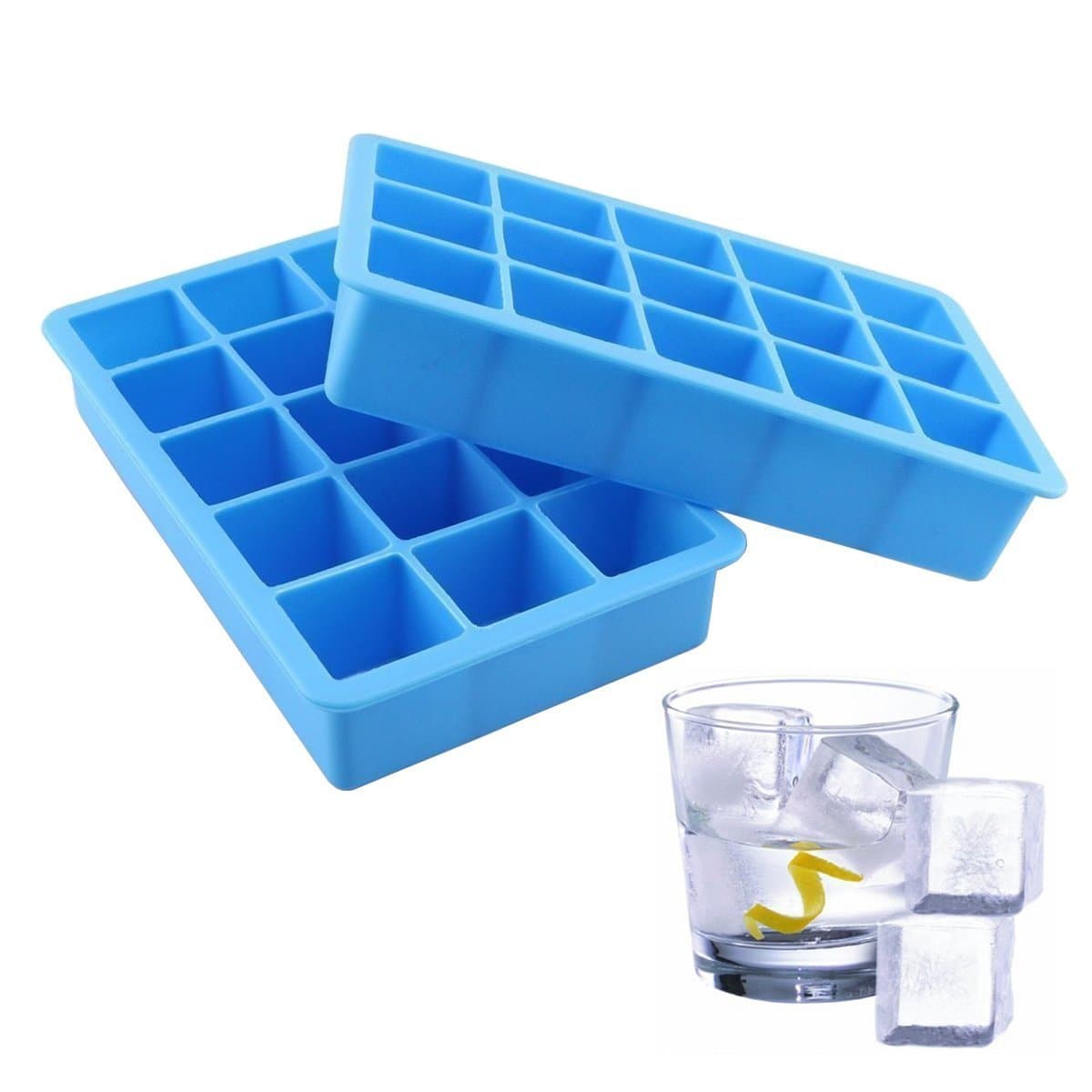 Indeedshare Silicone Ice Cube Trays,Makes 15 Perfect 3.2cm Cubes,Great Molds for Ice, Candy, Cake, Chocolate(Pack of 2)