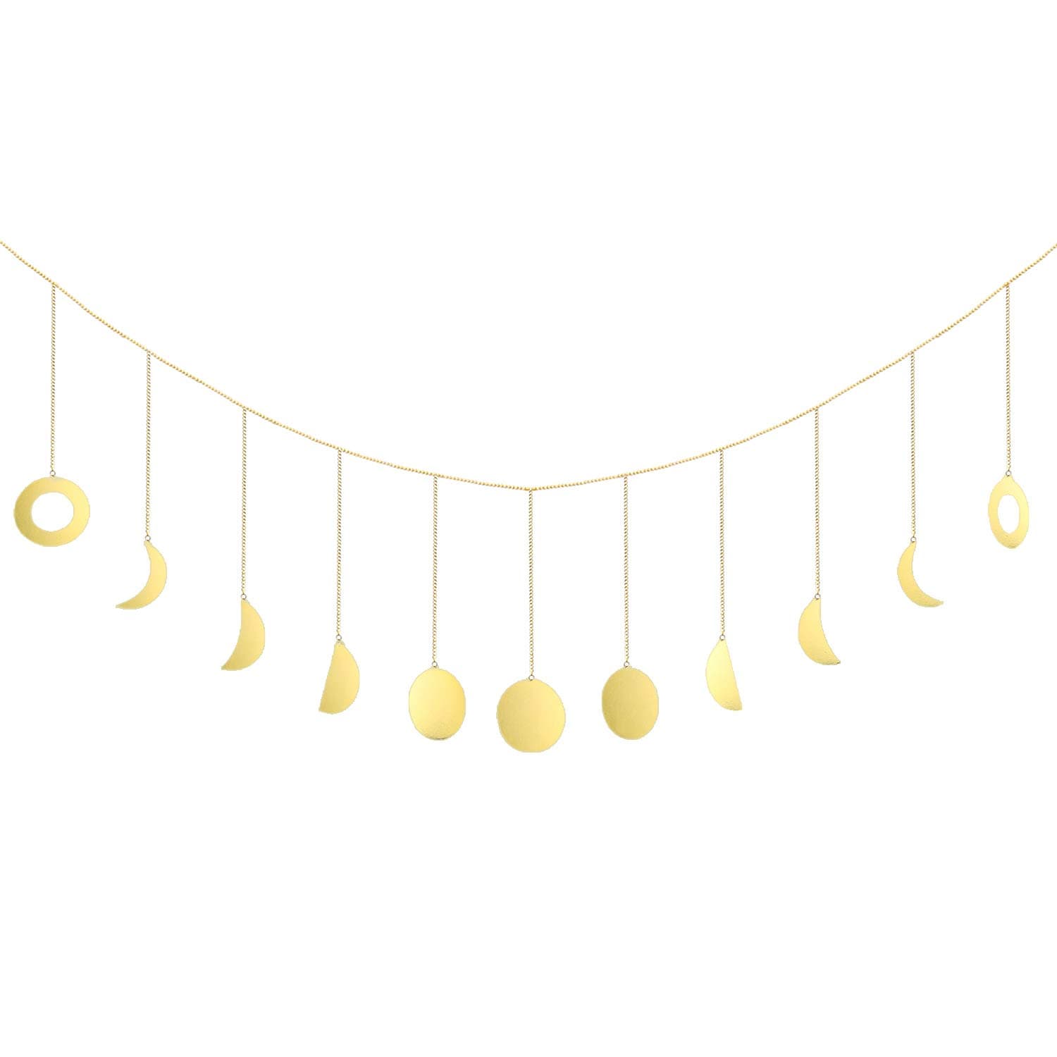 LEEPES Moon Decor Wall Decorations Boho Accents Wall Decor Moon Phases Wall Art Moon Phase Wall Hanging Bohemian Decor for Bedroom, Home, Living Room, Apartment or Dorm (Banner, Gold Metal)