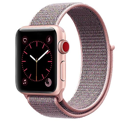 Been5le 38MM Woven Nylon Strap Replacement Sport Loop Nylon Band for Apple Watch Nike+, Series 1, Series 2, Series 3, Sport and Edition - Pink Sand