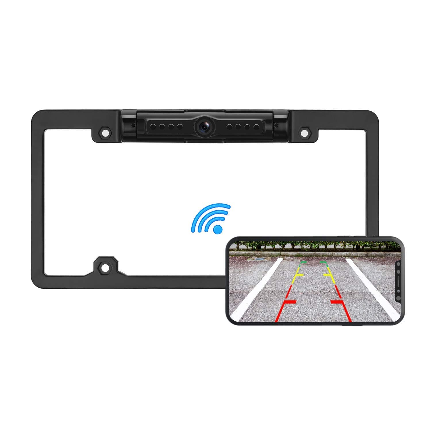LeeKooLuu Digital Wireless Backup Camera APP WiFi Licence Plate Frame Backup/reversing use IP69K Waterproof for Cars,Pickups,Trucks,Campers 170° View Angle Rear View