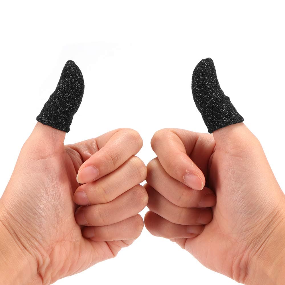 PUBG Mobile Game Finger Sleeve, 1 Pair, Touch Screen Finger Sleeve Breathable Anti-Sweat Sensitive Shoot, Aim Keys for Rules of Survival/Knives, Finger Sleeve for Android & iOS, Black