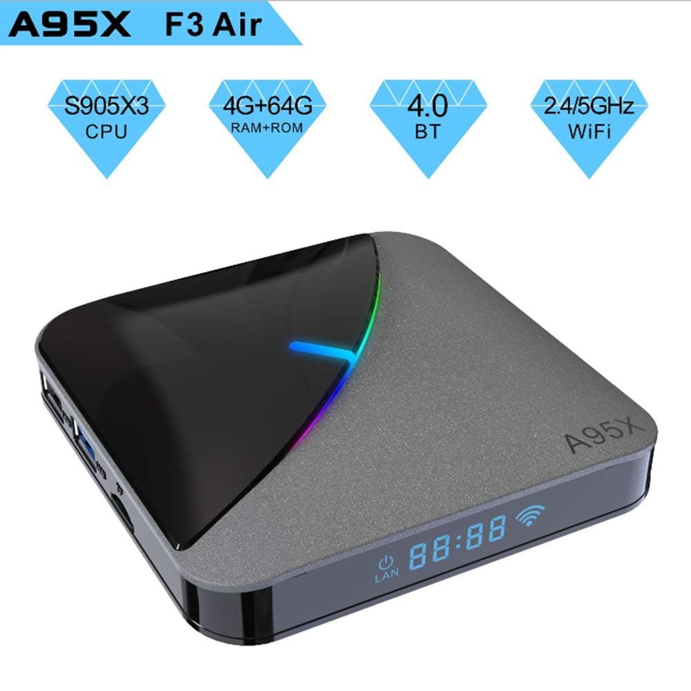 LOISK Android 9.0 TV Box [4GB 64GB] Quad-Core Cortex-A55 Amlogic S905X3 Mali G31 GPU 2.4G/5.0G Dual Wifi H265 VP9 Decoding MIMO Bluetooth 4.2100M LAN/BT4.2/USB3.0 8K A95X F3 Media Streaming Devices