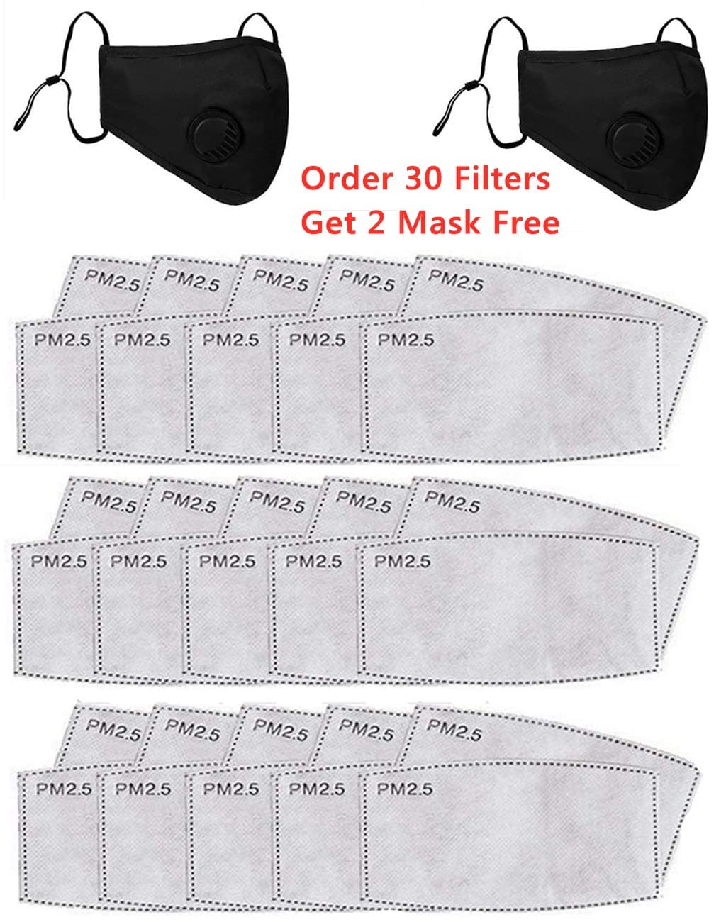 PM2.5 Activated Carbon Filter Replaceable, Anti Haze Filter Paper for Mask Anti Pollution Washable Cotton for Adult (30)