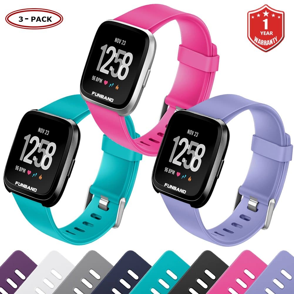 FunBand for Fitbit Versa/Fitbit Versa 2/Versa Lite Strap Bands,Classic Soft Silicone Sport Adjustable Replacement Accessory Bracelet Straps [1 Year Warranty] for Fitbit Versa/Fitbit Versa 2/Versa Lite